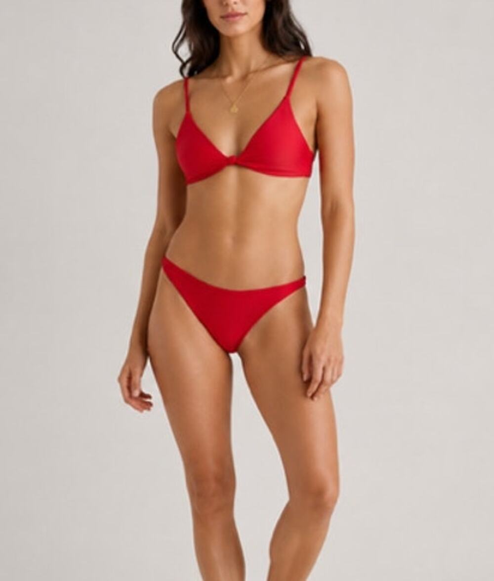 Quince NWT Italian Knotted Front Tie Bikini Top and Low-Rise Bikini Bottom Red M